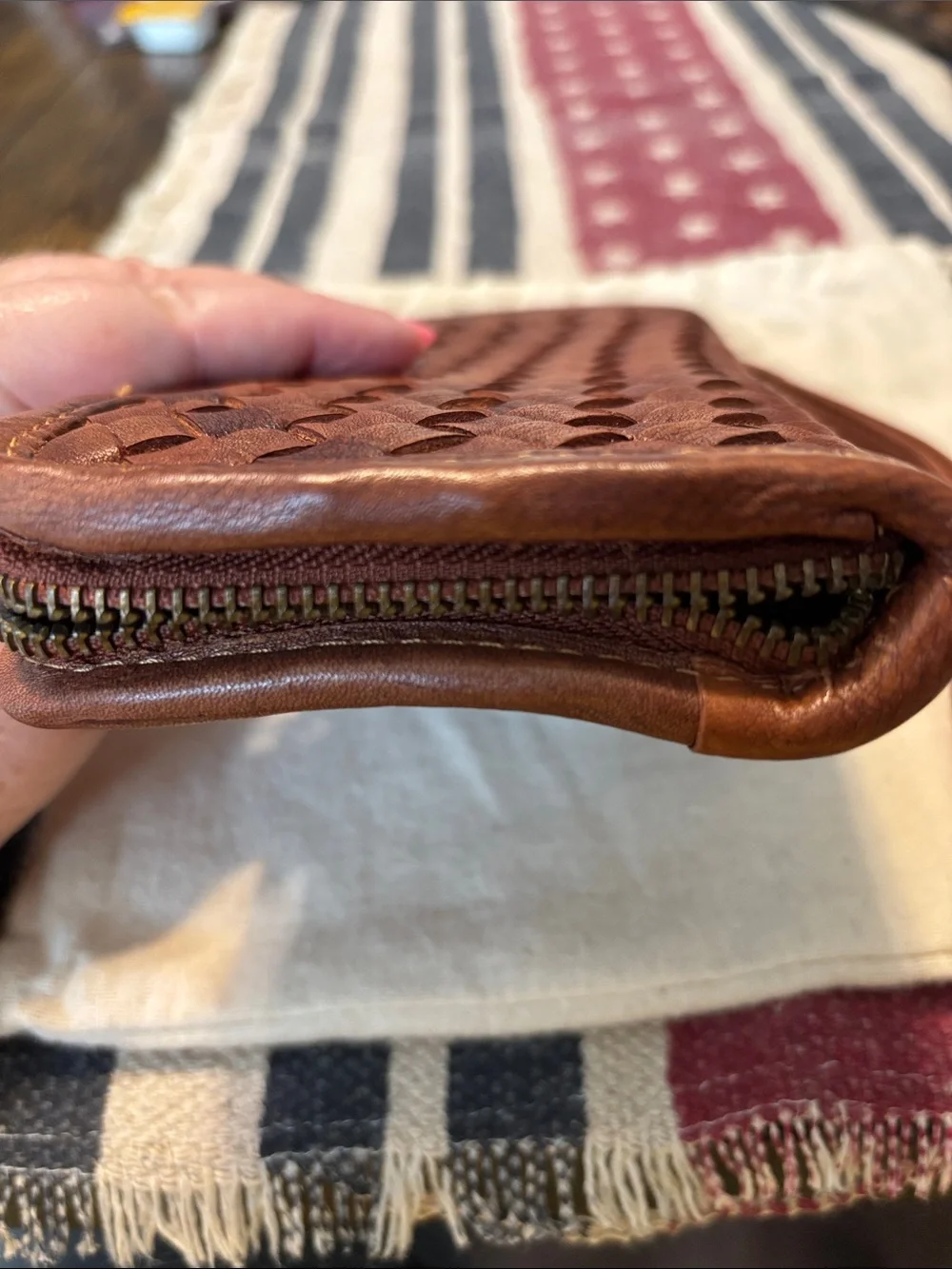 Trades of Hope Woven Leather Wristlet Wallet in Brown